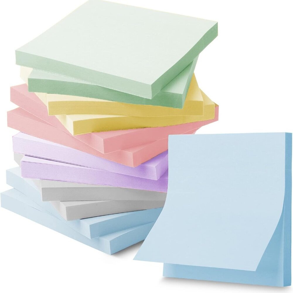 Bulk Sticky Notes, Morandi Colors Self-Stick Aesthetic, Colorful, 3”x3”, 12 Pads